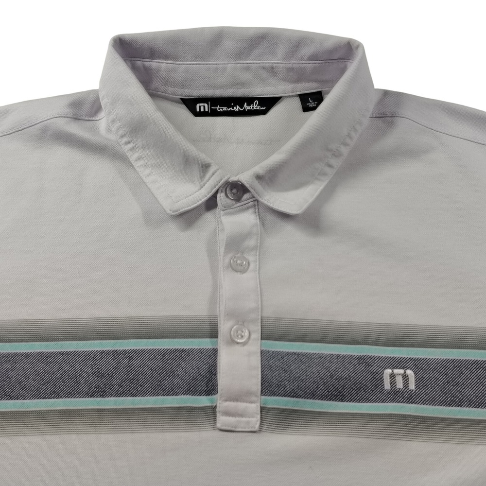 TravisMathew Mens L Gray Striped Pima Cotton Blend Short Sleeve Golf Polo 1MY144